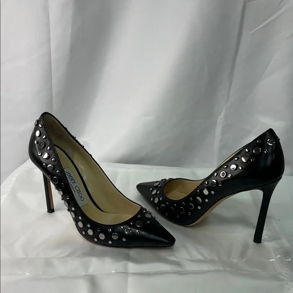 Jimmy Choo Black and Silver Studded Heels - Picture 3 of 11